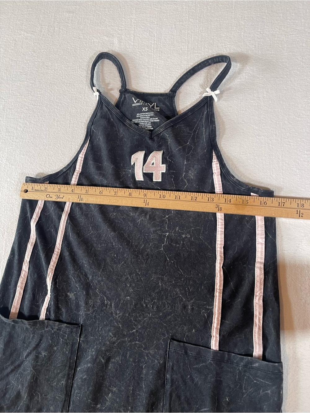 Vinyl Thread Black Marbled Mini Dress with Pink Trim- Racerback with Pockets - Picture 7 of 7